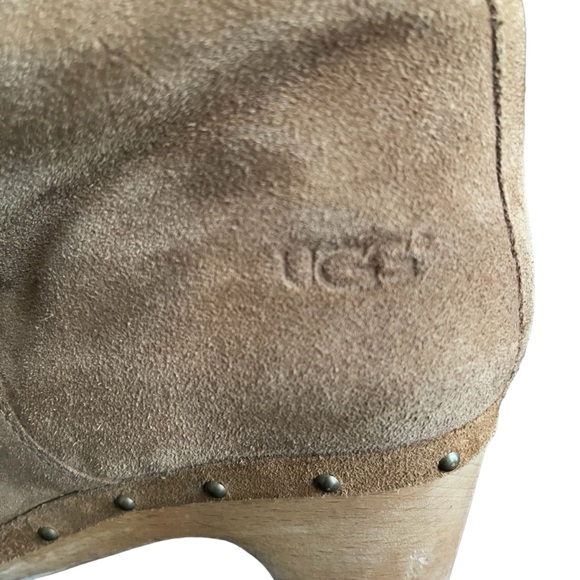 Ugg Lynnea Clog Boots Tan Suede Sheepskin Lined Fold Over Cuff Size 7 - Picture 7 of 11
